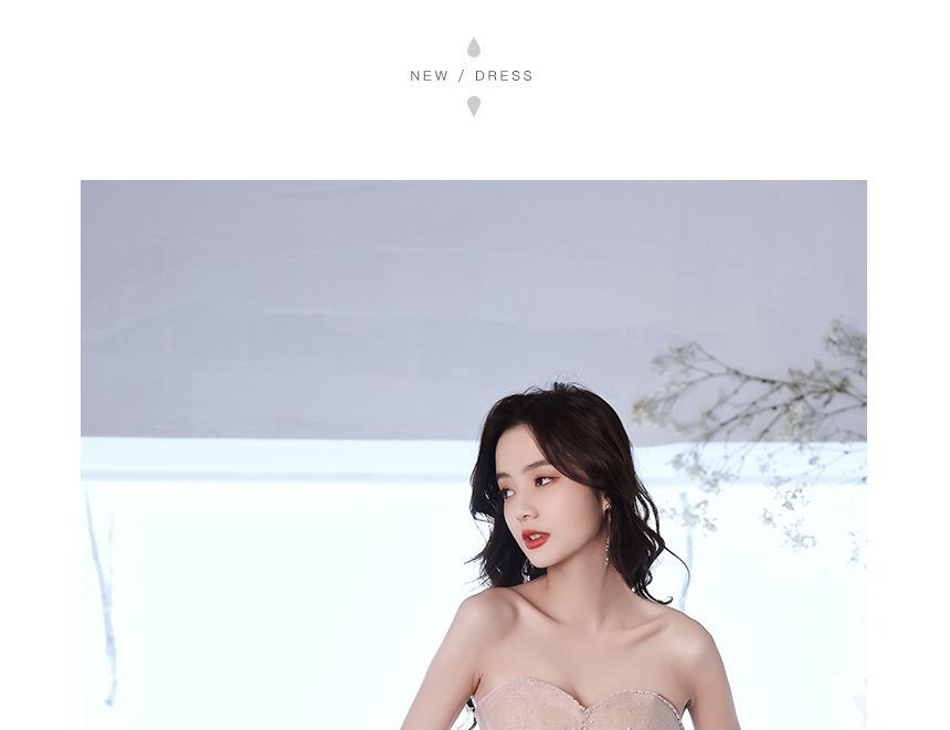 Gown A-Line Cap-Sleeve Plain Beaded Evening