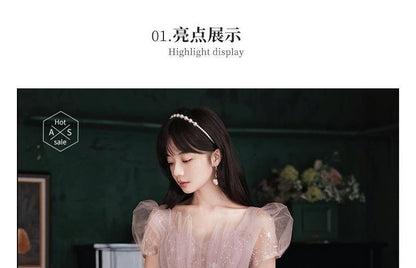 Print A-Line Gown Lace-Up Star Evening Puff-Sleeve