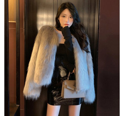 Faux Fur Open Front Jacket