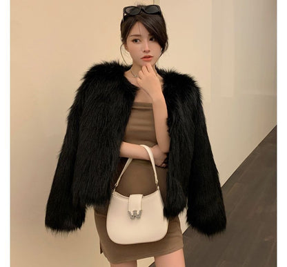 Faux Fur Open Front Jacket