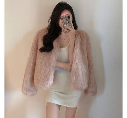Faux Fur Open Front Jacket