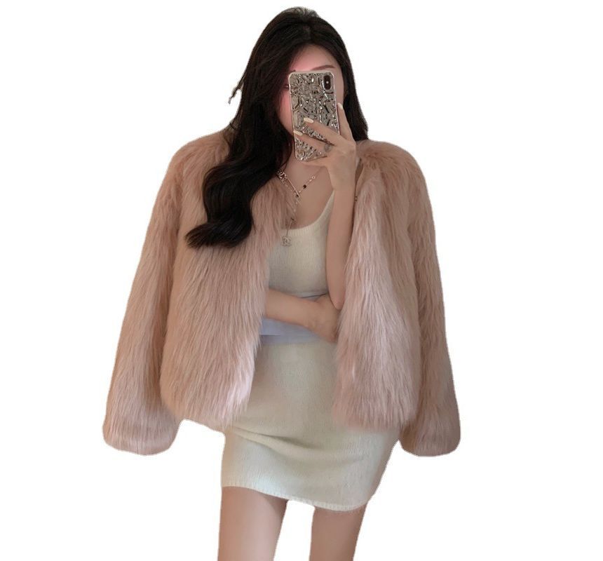 Faux Fur Open Front Jacket
