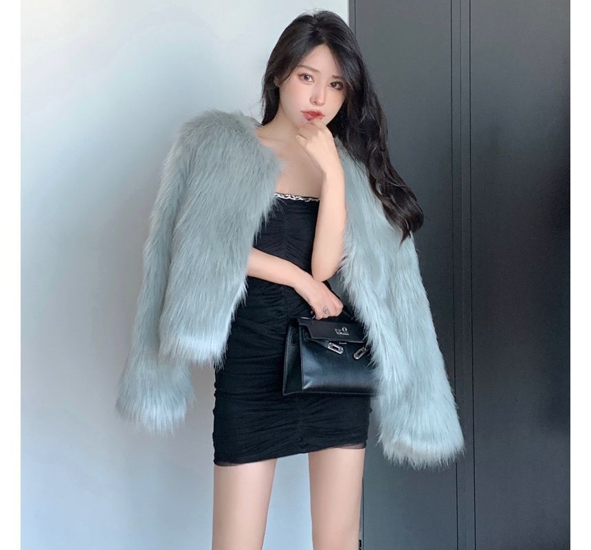 Faux Fur Open Front Jacket