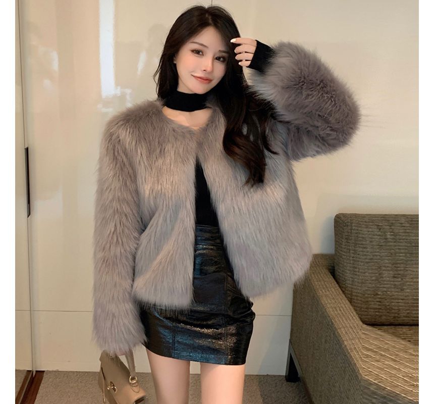 Faux Fur Open Front Jacket