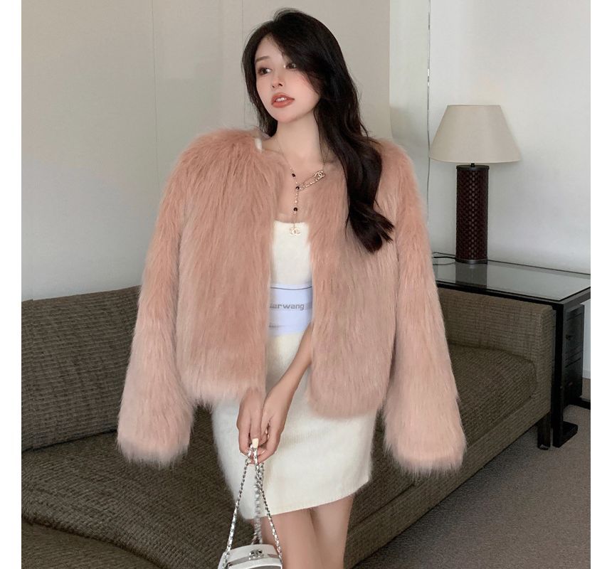 Faux Fur Open Front Jacket