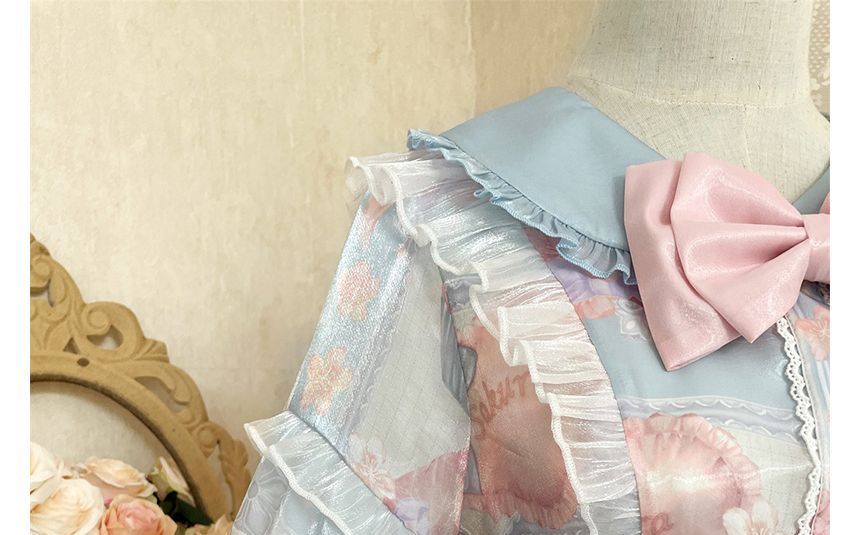 Lolita-Kleid mit Puffärmeln, Blumendruck und Schleife (verschiedene Designs)