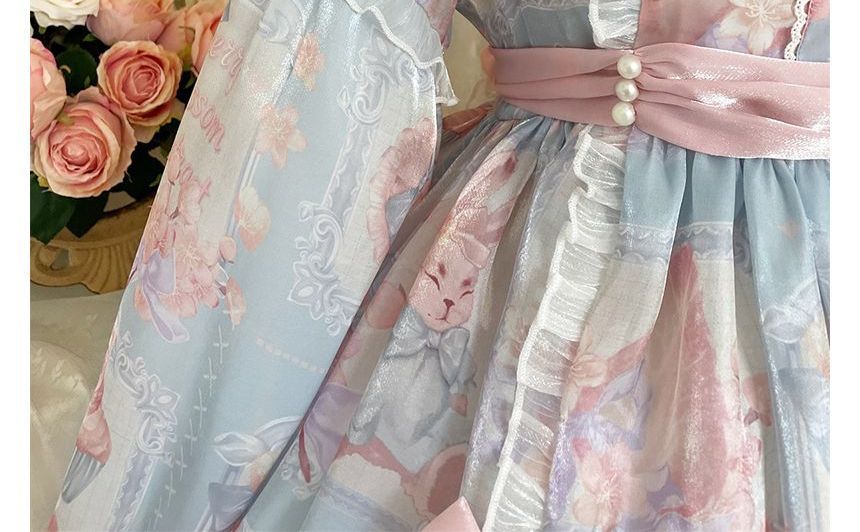 Robe Lolita à manches bouffantes et imprimé floral avec nœud (différents modèles)