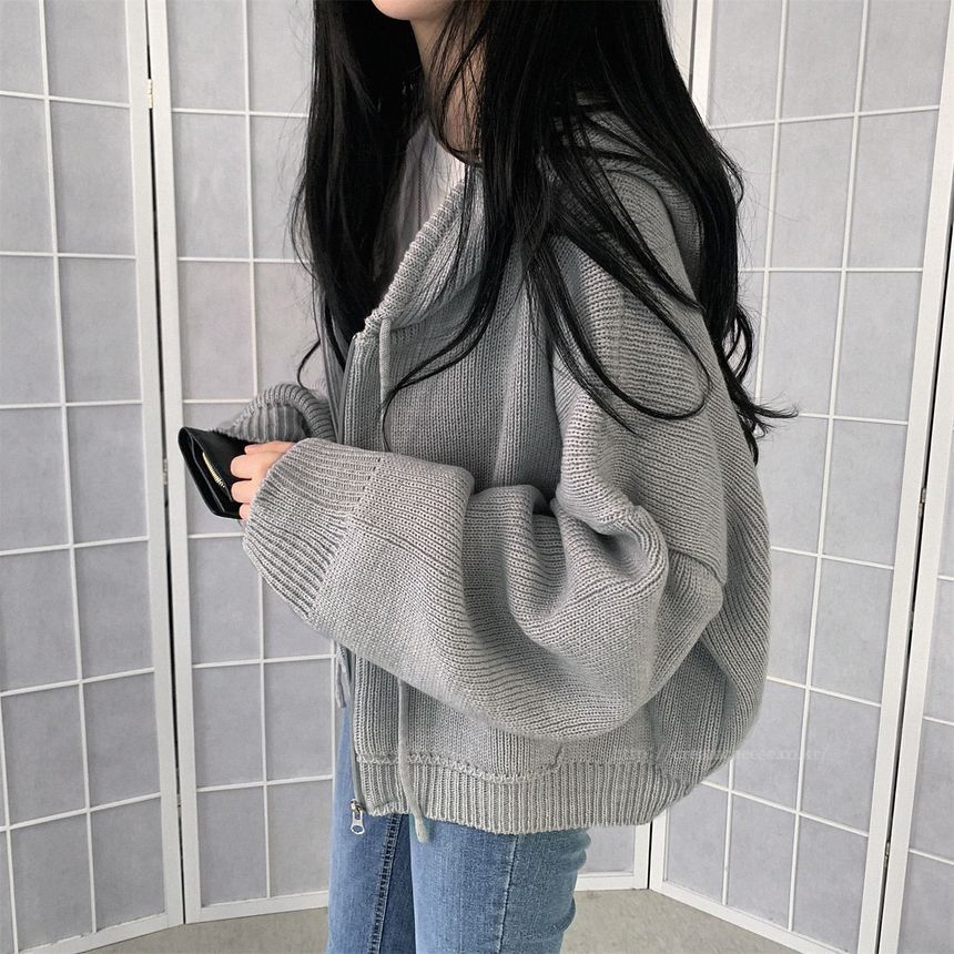 Plain Hooded Zip Cardigan