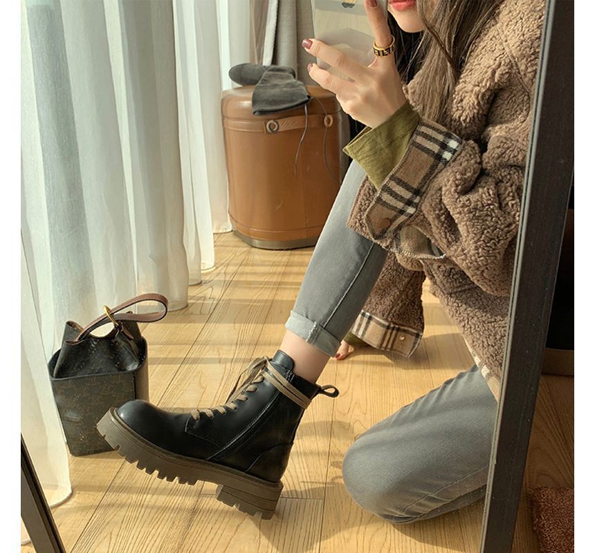 Color Block Chunky-Heel Short Boots