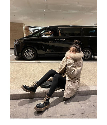 Color Block Chunky-Heel Short Boots