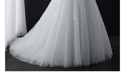 3/4-Sleeve Boat Neck Lace Mesh A-Line Wedding Gown
