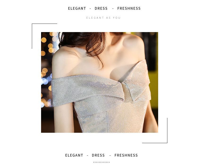 Shoulder Gown / Glitter Cocktail Off A-Line Evening Dress