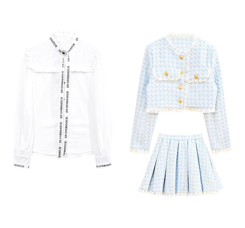 Tweed Tassel-Trim Jacket and Pleated Skirt Set