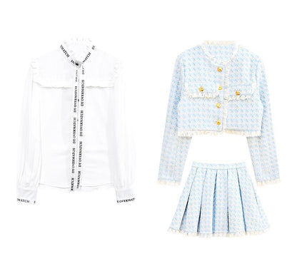 Tweed Tassel-Trim Jacket and Pleated Skirt Set