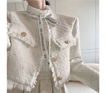 Tweed Tassel-Trim Jacket and Pleated Skirt Set