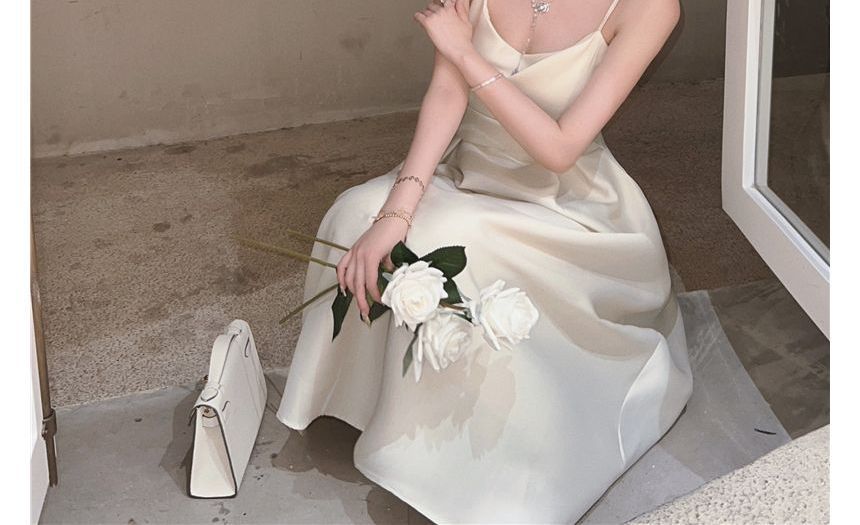 Spaghetti Strap Plain Slim-Fit Midi Dress