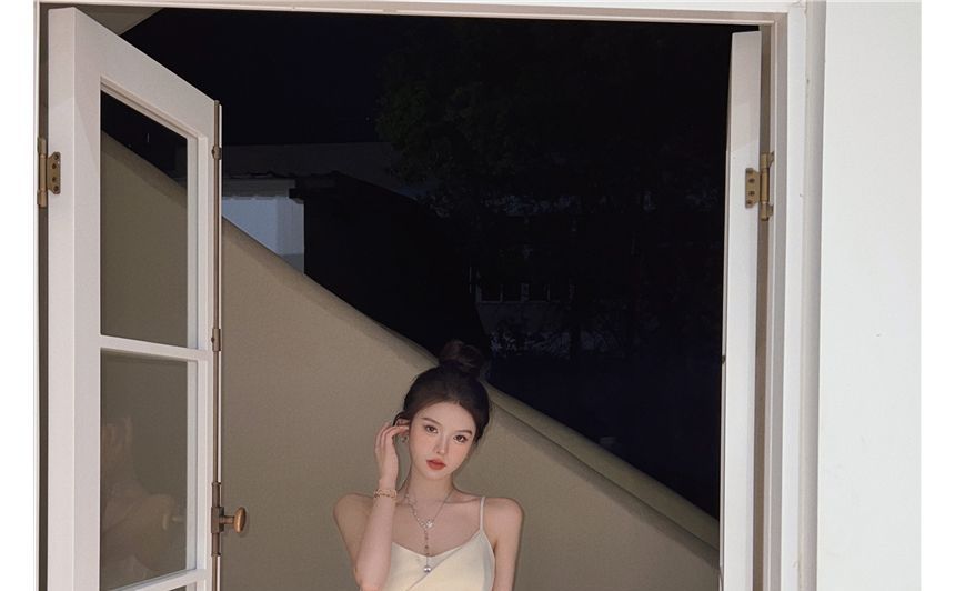 Spaghetti Strap Plain Slim-Fit Midi Dress