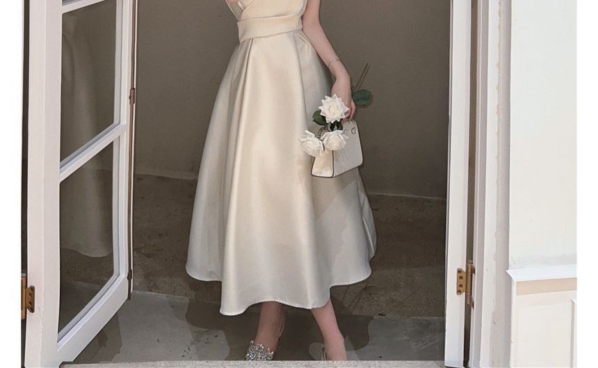 Spaghetti Strap Plain Slim-Fit Midi Dress