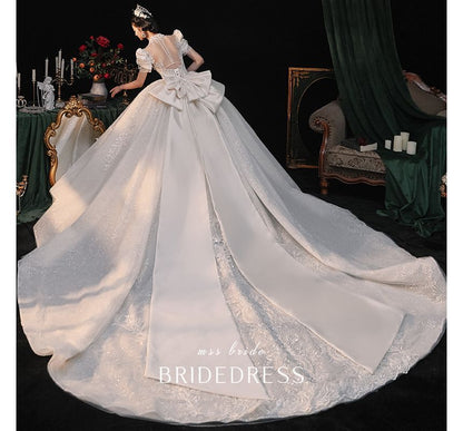 Sequined Ball Embroidered Gown Puff-Sleeve Floral Wedding