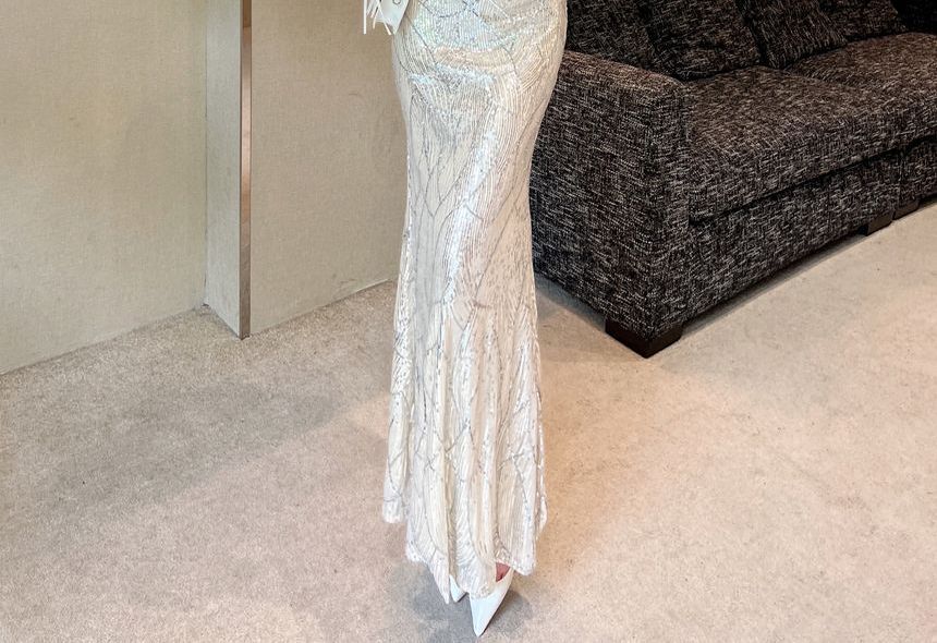 One-Shoulder Sequin Beaded Mermaid Evening Dress