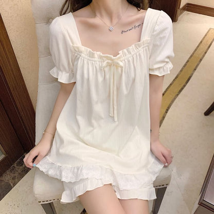Square-Neck Lace-Trim Pajama Shorts Set