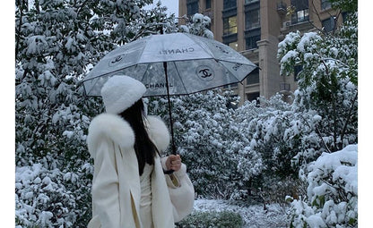 Faux Fur Trim Plain Hooded Open Front Woolen Coat