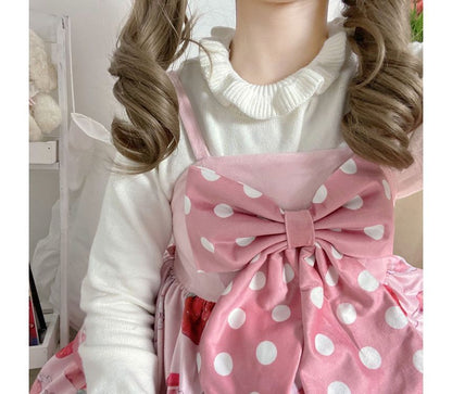 Lolita Pullover mit Puffärmeln, Rüschenbesatz und hohem Kragen, schlicht