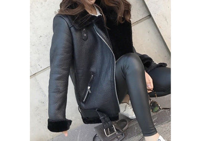 Long Sleeve Faux Leather Furry-Trim Jacket