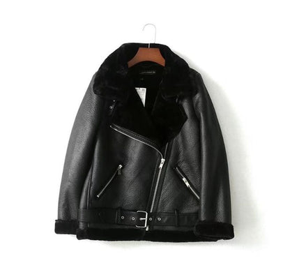 Long Sleeve Faux Leather Furry-Trim Jacket