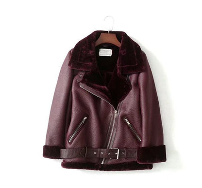 Long Sleeve Faux Leather Furry-Trim Jacket