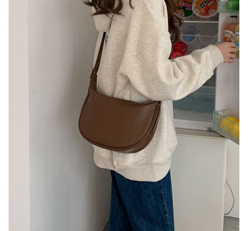 Faux Leather Zipper Crossbody Plain Hobo Bag