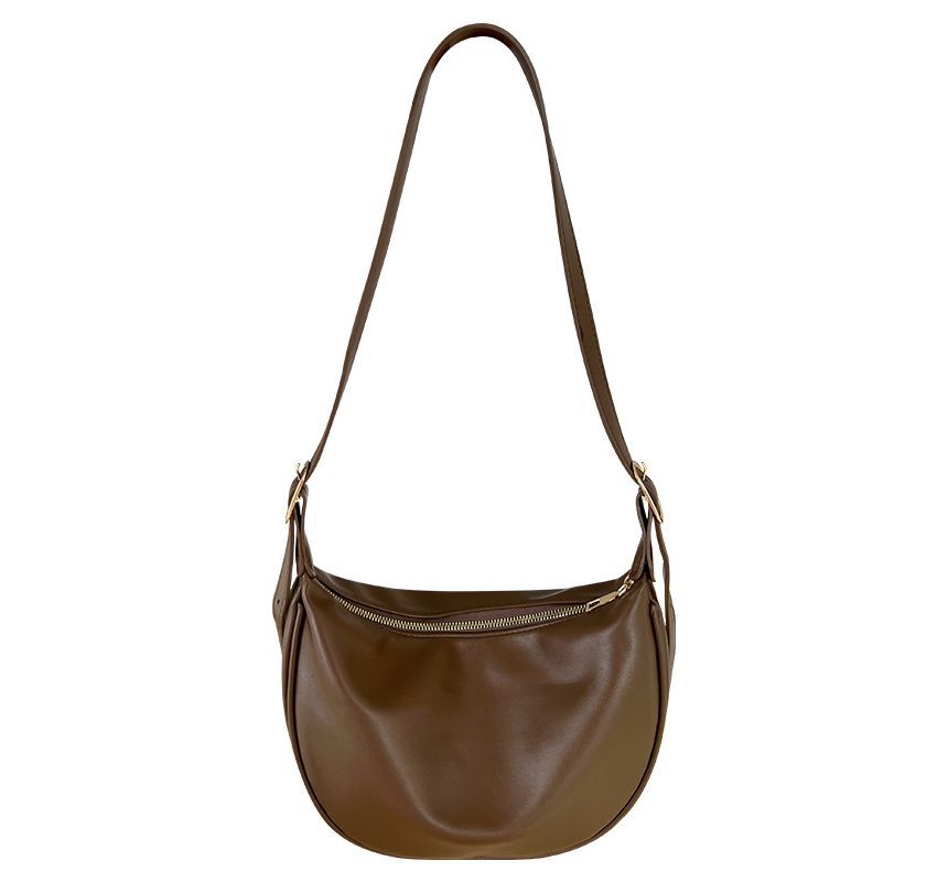 Faux Leather Zipper Crossbody Plain Hobo Bag