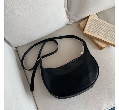 Faux Leather Zipper Crossbody Plain Hobo Bag