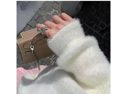 Plain Open Front Faux Fur Long Cardigan