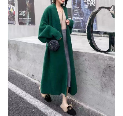 Plain Open Front Faux Fur Long Cardigan