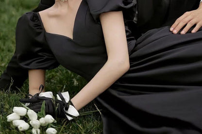 Evening Gown V-Neck Short-Sleeve Plain A-Line