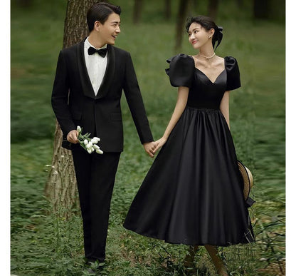 Evening Gown V-Neck Short-Sleeve Plain A-Line