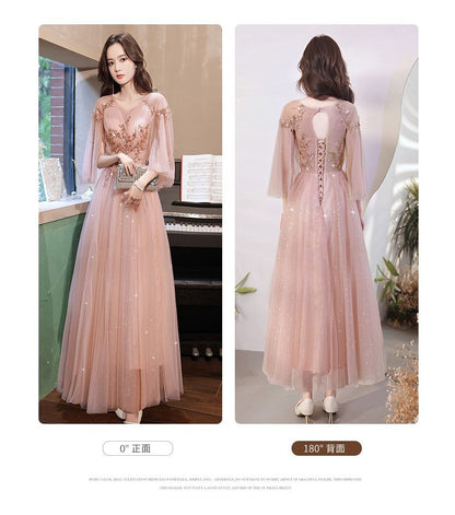 V-Neck Rhinestone A-Line Evening Gown