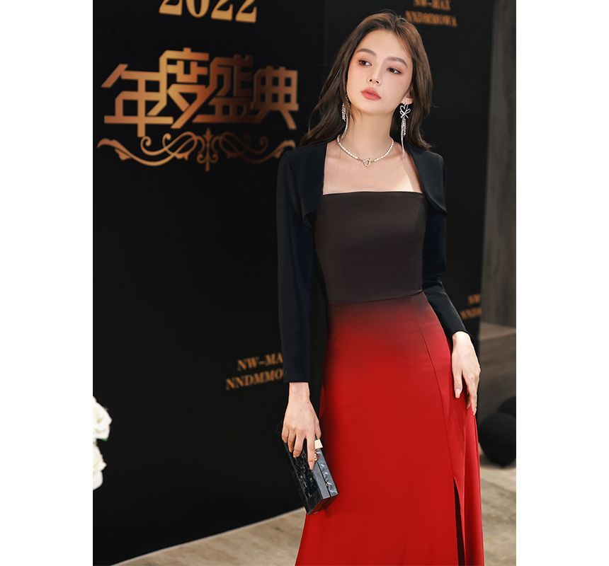 Gradient Strapless Evening Gown Sheath