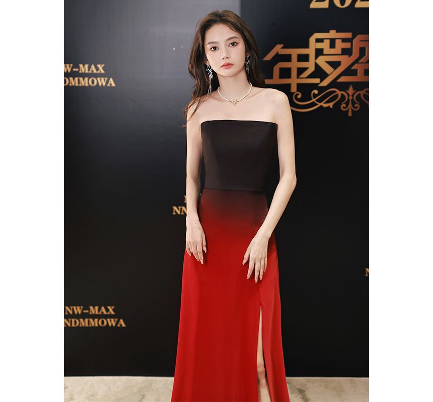 Gradient Strapless Evening Gown Sheath