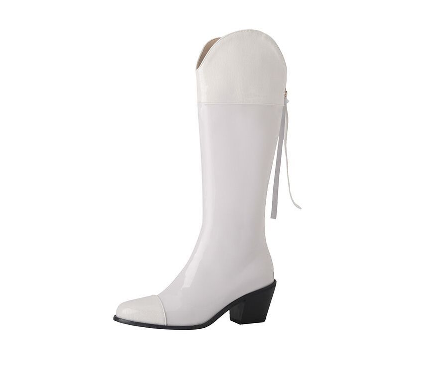 Pointed Chunky Heel Tall Boots