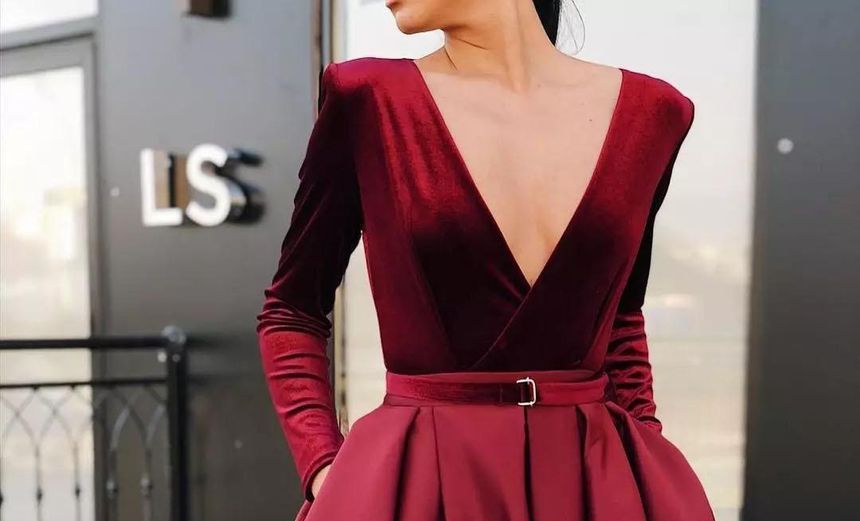 V-Neck Plain Evening Long-Sleeve Gown A-Line