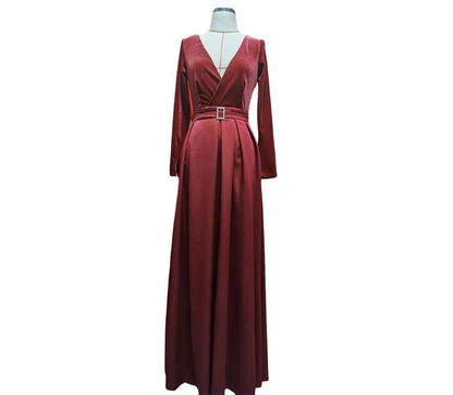 V-Neck Plain Evening Long-Sleeve Gown A-Line