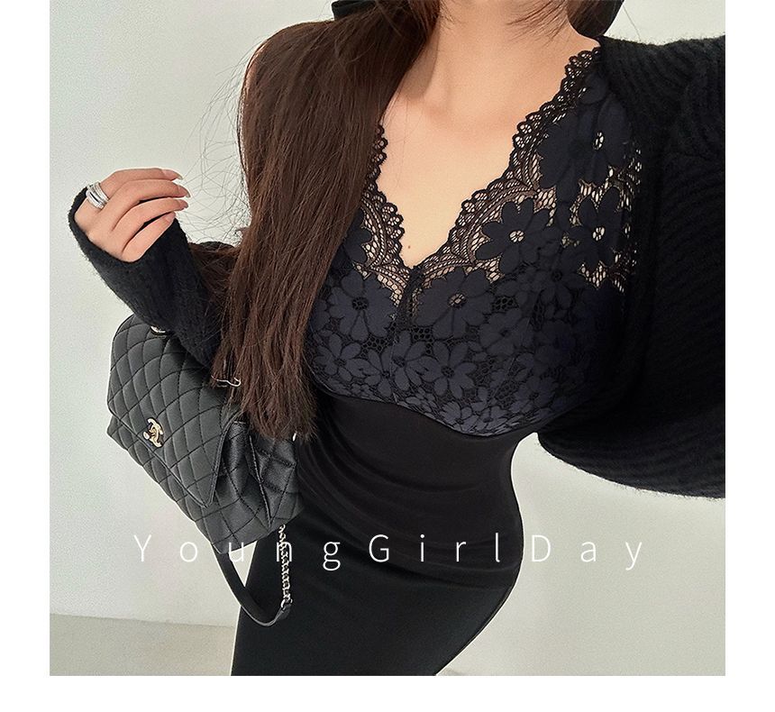 Sleeveless V-Neck Lace-Panel Top