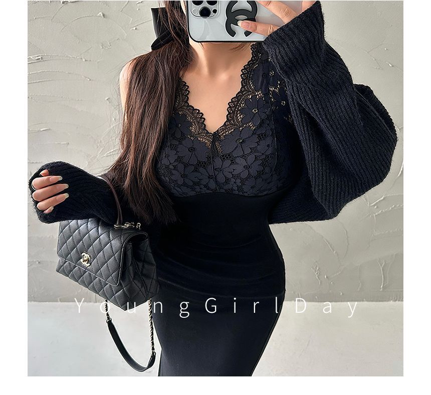 Sleeveless V-Neck Lace-Panel Top