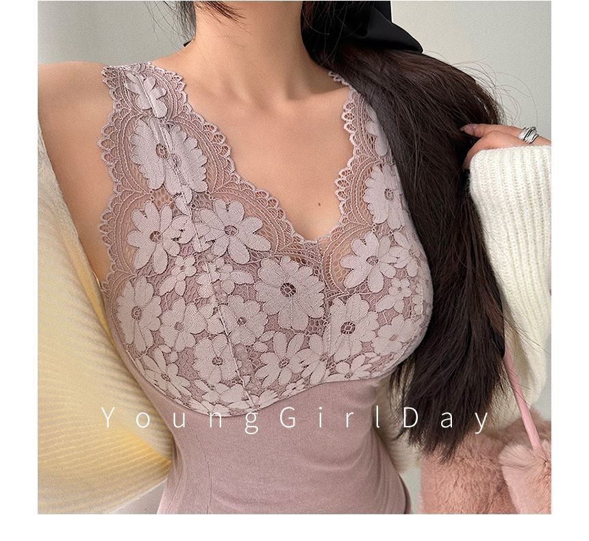 Sleeveless V-Neck Lace-Panel Top