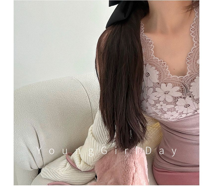 Sleeveless V-Neck Lace-Panel Top