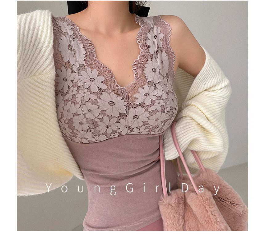 Sleeveless V-Neck Lace-Panel Top
