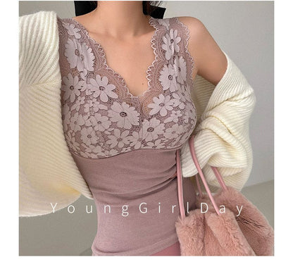 Sleeveless V-Neck Lace-Panel Top