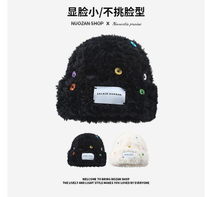 Plain Applique Fluffy Beanie